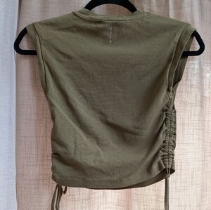 All Saints Khaki Sleeveless Gathered Tee